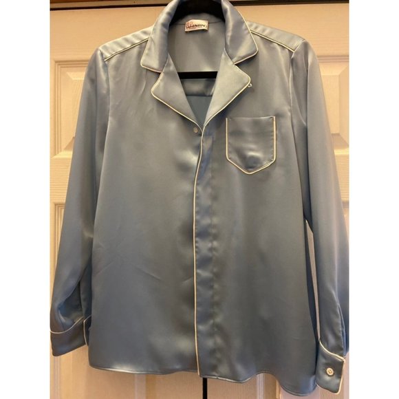 Valentino Red Baby Blue Button Up Pajama Blouse Women’s EU 40/US 4 - Picture 1 of 7